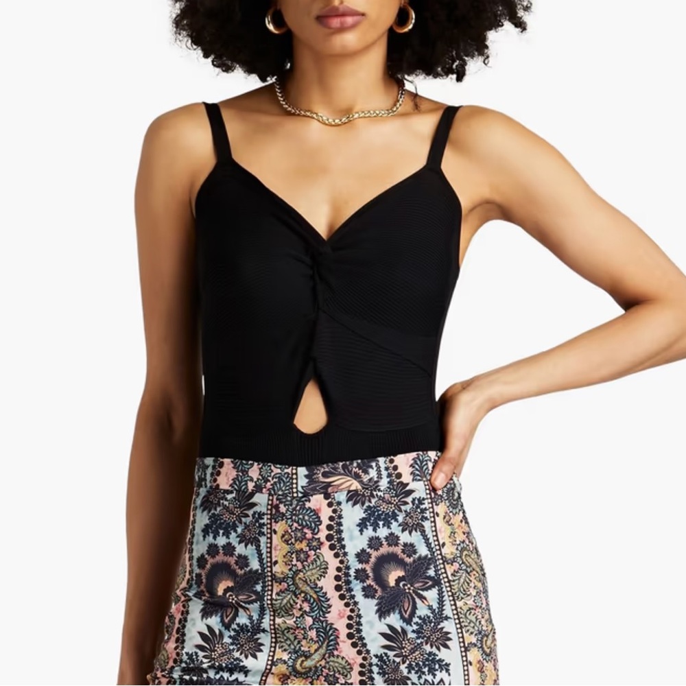 Sandro Ribbed Cutout Bodysuit, Size 2 (Medium)
